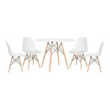 Conjunto Jantar Eames  Mesa 100 Cm 4 Cadeiras Eiffel Cores Cor Mesa Branco Com Cadeiras Branco