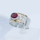 Anillo París Oval Plata Fina 950 Rojo Granate - Neko Rings