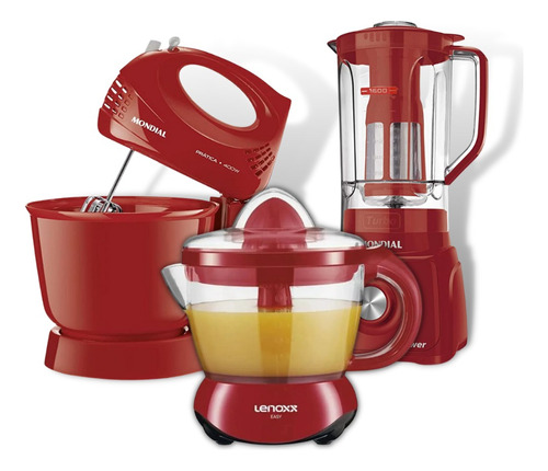 Liquidificador Turbo + Batedeira + Espremedor Vermelho  220v