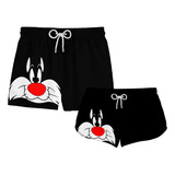 Kit Casal Short Looney Tunes Frajola Desenho Cat Ref 545