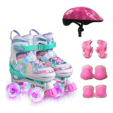 Patins Quad Lindo Tam. Ajustável + Kit Proteção Rodinhas Led