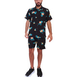 Conjunto Hawaiana Hombre Short Y Camisa Manga Corta Verano