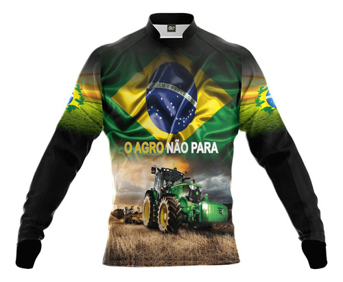 Camisa Brasil Agro Não Para Trator Verde Proteção Uv50+ Ag03