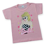 Remera Manga Nena Corta Estampada Con Brillos Barbie Y Mas