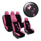 Funda Cubre Asiento Negro-rosa Mariposa 11pcs Auto Universal