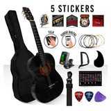 Kit De Guitarra Acústica Con Accesorios + Stickers Color Negro Material Del Diapasón Álamo Orientación De La Mano Zurdo