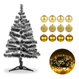 Árvore Natal Nevada 60cm Decorada Enfeite Dourado Pisca 220v