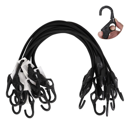 10pk Bungee Cords With Finger-hole Design Hooks Ensures 3-ti