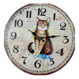 Reloj De Pared Diseño De Gato Análogo Y A Color De La Estructura Cafe