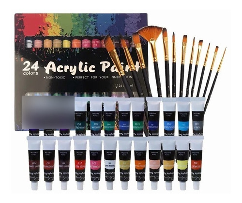 Kit Pintura Acrilica 24 Tubos Set De Arte,con Lapices Dibujo