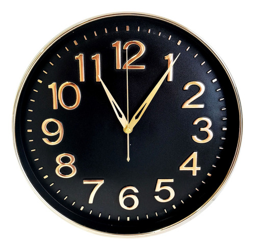 Reloj De Pared, Analógico 31,5 Cm, Diámetro, Pvc - 12988 Estructura Rose/gold Fondo Negro