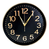 Reloj De Pared, Analógico 31,5 Cm, Diámetro, Pvc - 12988 Estructura Rose/gold Fondo Negro