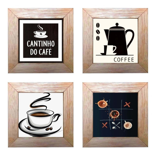 Kit 4 Quadros Decorativos Café Cozinha Moldura Vintage