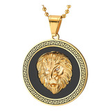 Collar Con Colgante De Medalla Circular Con Cabeza De León D