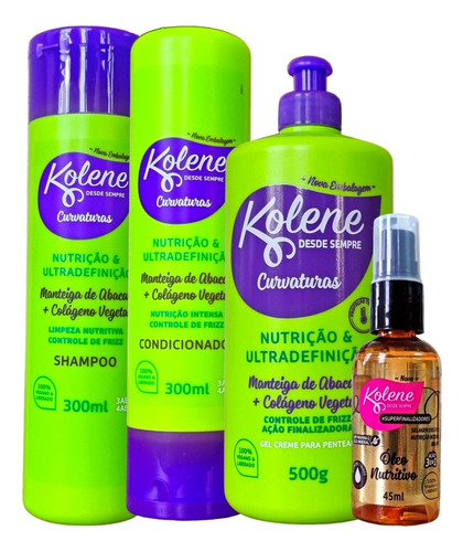 Shampoo+cond+creme 500ml+óleo Nutrição Kolene Cacheados