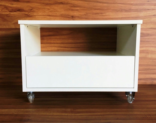 Criado Mudo Para Apoio 60x36x45cm Com Rodinhas Mdf Branco Tx