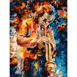 1 Cuadro Numerado Saxofón 60x75cm Pincel De Tela E857 G