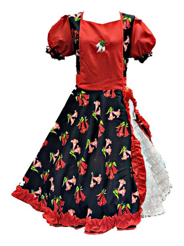 Vestido Huasa Adulta Copihue Fiestas Patrias Rojo-negro