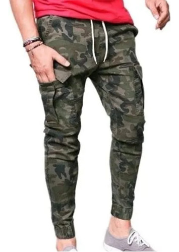 Pantalon Cargo De Hombre Con Elástico Azul Marino 