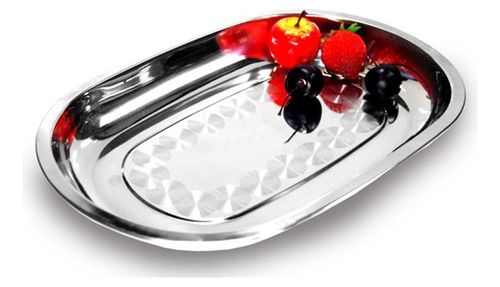 Baixela Oval Em Aço Inox Bandeja Para Servir 30 Cms Kehome