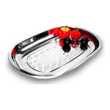 Baixela Oval Em Aço Inox Bandeja Para Servir 30 Cms Kehome