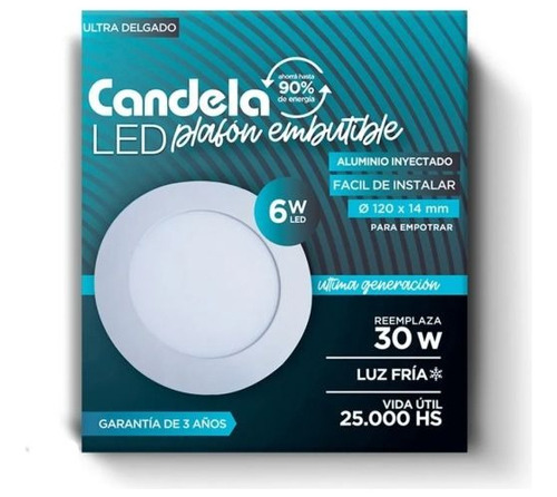 Plafón Embutible Redondo 6w Candela Luz Fría