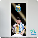 Vinilo Para Puerta Completa Messi Besando La Copa Del Mundo