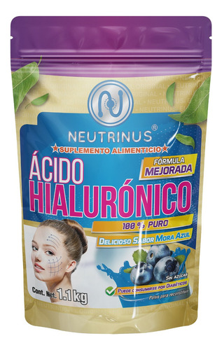 Suplemento Ácido Hialuronico 100% Puro En Polvo Sabor Mora Azul