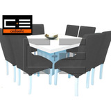 Juego Comedor Blanco Db 130x130 + 8 Sillas Chenille