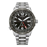 Citizen Black Dial Gmt Sky Promaster Nb6046-59e Correa Plata Bisel Plata Fondo Negro