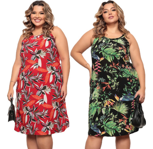 Kit 2 Vestido Plus Size Feminino C Alcinha Soltinho Versátil