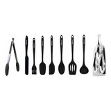 Kit Jogo Conjunto De Cozinha Chef Silicone Utensílios 9 Pçs Cor Preto