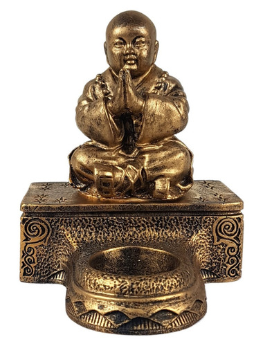 Buda Chinês Gordo Castiçal De Resina Dourado Decorativo