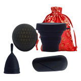 Disco Menstrual + Copa Menstrual Vaso E Estuche Bolsa Negro