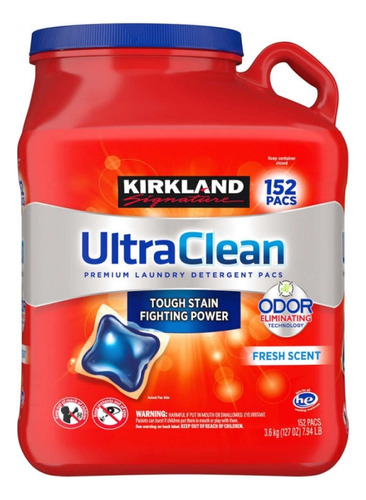 Cápsulas Detergente Ultra Clean Kirkland Signature 152 Pods