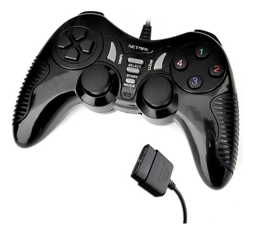 Joystick Para Ps2 Y Ps1 Netmak Diseño Ergonómico 19 Botones Color Negro