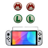 4 Grips/caps Mario+ Vidrio Compatible Nintendo Switch Oled