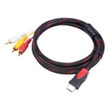 Cable Hdmi A 3 Rca Adaptador Video Mallado Tv Led Analogico Negro