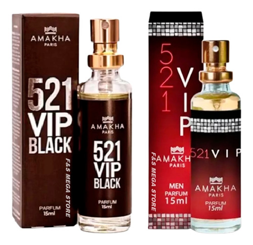 Kit 2 Perfume Masculino 521 Vip Men Black Amakha Paris 15ml
