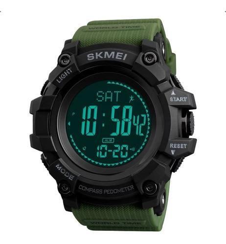 Reloj Skmei 1358 Para Hombre, Brújula, Altímetro, Barómetro, Correa Integrada, Color Verde