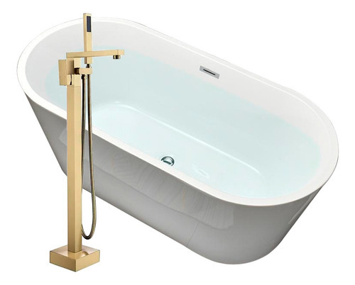 Solana Kit Tina De Baño Ovalada De Acrílico Slim 150x80x60 Cm + Grifo Independiente Monomando Gold / Kit Completo Blanco/gold Bañera Jacuzzi Blanca De Acrílico Solido Para Cuarto De Baño