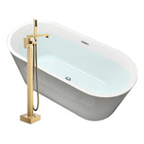 Solana Kit Tina De Baño Ovalada De Acrílico Slim 150x80x60 Cm + Grifo Independiente Monomando Gold / Kit Completo Blanco/gold Bañera Jacuzzi Blanca De Acrílico Solido Para Cuarto De Baño