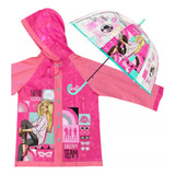 Set De Lluvia Piloto Y Paraguas Infantil Barbie Orginal