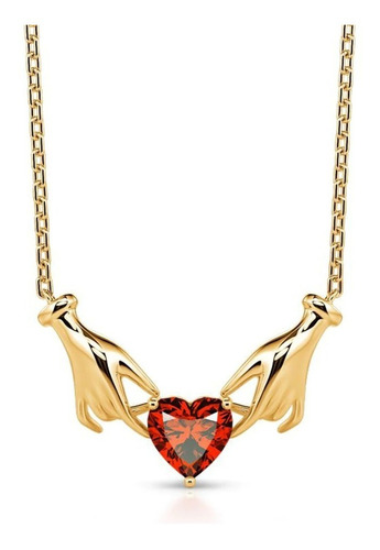 Collar Con Colgante De Corazón De Cristal Rojo Para Mujer