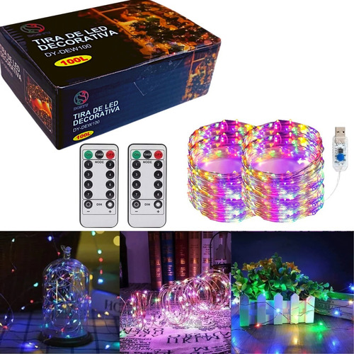 Tira Led Decoración Navideña C/control 20 Mts 200 Leds 2pzs