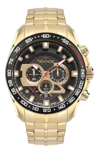 Relógio Masculino Technos Carbon Dourado  Cor Do Fundo Preto