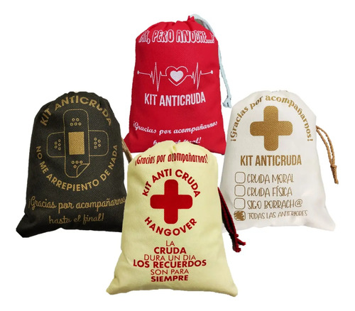 25 Morralitos Hangover Kit Anticruda Negro Beige Rojo Blanco