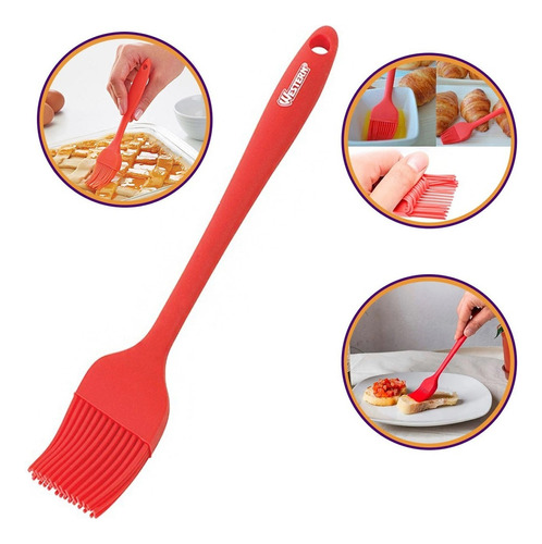 Pincel Culinário De Silicone Cozinha Pão Confeitaria 21cm Cor Vermelho