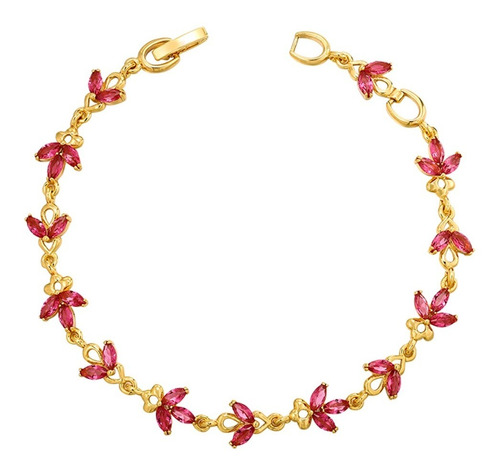 Pulsera Olivos Oro 14k Lam Cristal Swarovski Premium 19cm 