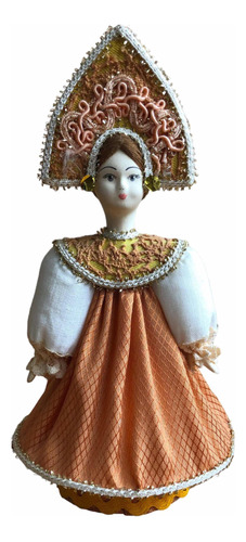 Muñeca Antigua Rusa, Vestido Naranja